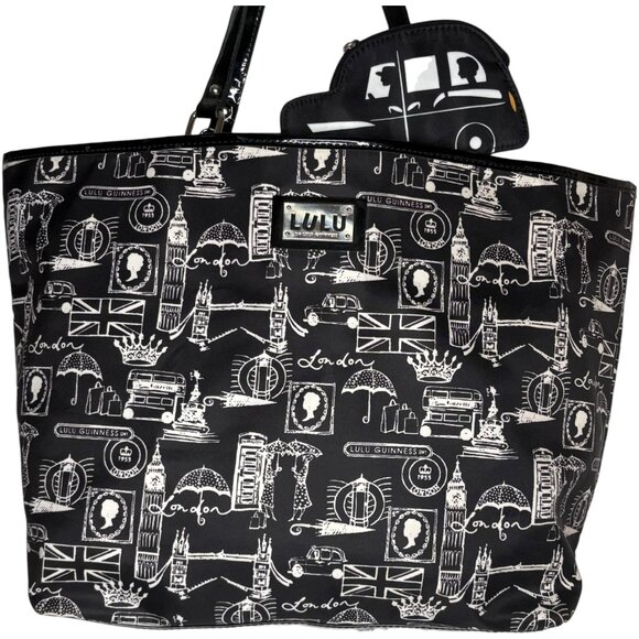 Lulu Guinness London Sights Beach Tote - Black/White - 20" w x 13" h x 5.5" d - Picture 2 of 13